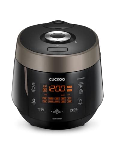 CUCKOO High Pressure Rice Cooker 6-Cup Uncooked / 12-Cup Cooked with Nonstick Inner Pot, Versatile Rice Maker with 12 Menu Options and Steam Plate, Fuzzy Logic Tech, Voice Guide, Black (CRP-P0609S)