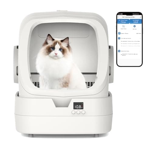 UPFAS Automatic Cat Litter Box Self Cleaning - APP Control - Weight Monitoring - Ultra-Quiet, Medium Cats and Kittens Litter Box, Safe Anti-Pinch【Assembly Required】- White