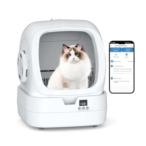 Mintakawa Automatic Cat Litter Box Self Cleaning - APP Control and Weight Monitoring - Ultra-Quiet, Suitable for Medium Cats and Kittens, Safe Anti-Pinch Litter Box (Assembly Required) -White