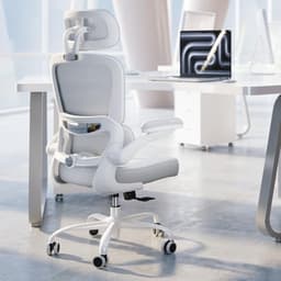 TRALT Ergonomic Office Chair - Desk Chair with Adjustable Headrest Lumbar Support Computer Chair - Mesh Comfy Chair with Flip-up Armrests - Gaming Chairs for Adults Home Office (Leather, White)