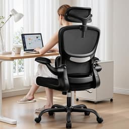 BESTFAIR High Back Ergonomic Office Chair, Breathable Mesh Desk Chair with Lumbar Support, Adjustable Headrest, Flip-up Armrests, Computer Gaming Chair, (Black, 1Pack)