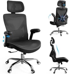 Ergalithic Ergonomic Office Chair-Computer X-Shaped Chair Mesh PU Leather with Adjustable Lumbar Support-Executive Desk Chair High Back with Headrest Flip-Up Arms for Long Hours (Black)