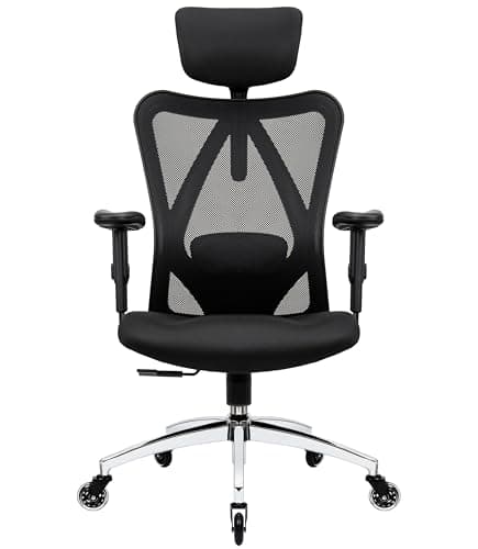 Ergonomic Office Chair - Adjustable Desk Chair with Lumbar Support and Rollerblade Wheels - High Back Chairs with Breathable Mesh - Thick Seat Cushion, Head, and Arm Rests - Reclines (Black)