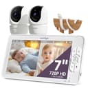 Comfyer 7" HD Split-Screen Baby Monitor with 2 1080P Cameras, 48 Hrs 6000mAh Battery Runs 2 Days in VOX Mode, No WiFi Monitor with a Flexible Bracket, 2 Way Audio, Remote PTZ, Auto Night Vision