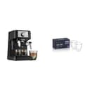 De'Longhi Manual Espresso Machine with 15 Bar Pump, Milk Frother, and 2 Thermo Espresso Glasses black