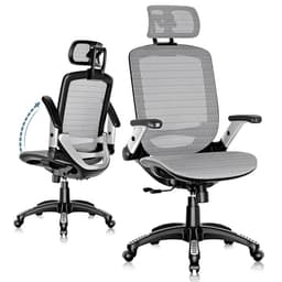 GABRYLLY Ergonomic Office Chair, High Back Home Desk Chair with Headrest, Flip-Up Arms, 90-120° Tilt Lock and Wide Cushion, Big and Tall Mesh Chairs for Man Woman, Grey Task Chair