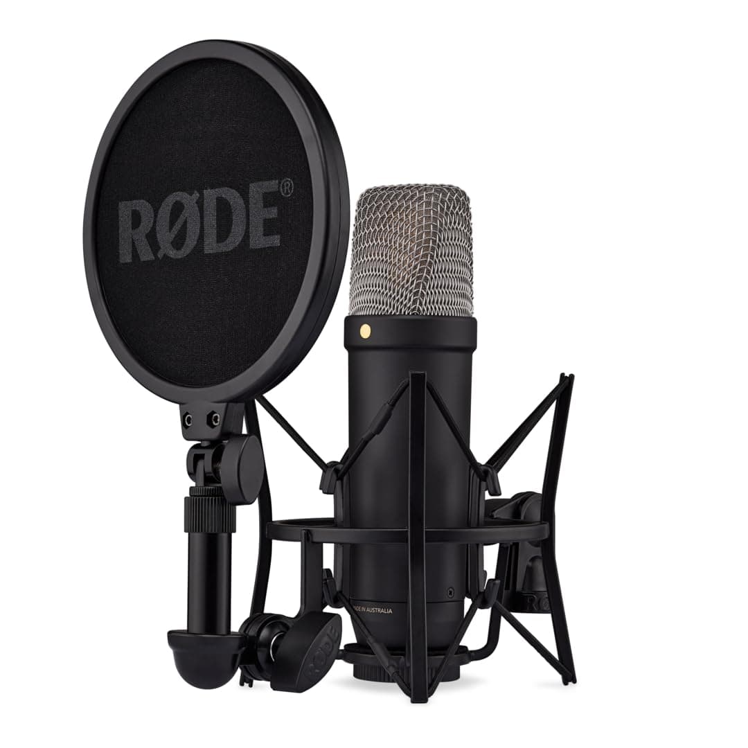 RØDE NT1 5th Generation Large-diaphragm Studio Condenser Microphone with XLR and USB Outputs, Shock Mount and Pop Filter for Music Production, Vocal Recording and Podcasting (Black) NT1 5th Gen Black