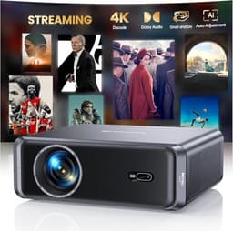 [Compatible with Netflix/4K Support/Compact] Smart Projector with WiFi6 and Bluetooth, Outdoor Movie Projector, Built-in Apps w/ YouTube&PrimeVideo, DoIby Audio, AI Auto Focus, Portable Home Proyector