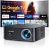 [1500 ANSI/Google TV/Voice Control]Smart Projector with WiFi 6 and Bluetooth, 4K Support, Outdoor Movie Proyector, 1080P Home Ceiling Auto Focus Projector, PUTRIMS K12 Gray
