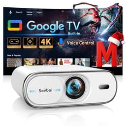 Projector-4K Built-in Google TV|2000 ANSI|Auto Lens Cap&4D Keystone|Auto Focus|Voice Control Smart Portable Projector with WiFi6 and Bluetooth, Sovboi Outdoor Projector for Steaming APPs Home Theater