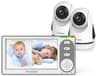 Split-Screen Baby Monitor with 2 Cameras No WiFi, 30H Battery, Pan-Tilt-Zoom, Monitor para bebés with Night Vision, 2-Way Audio, Room Temp Sensor, Lullaby, Plug & Play - Ideal for Travel 2cameras