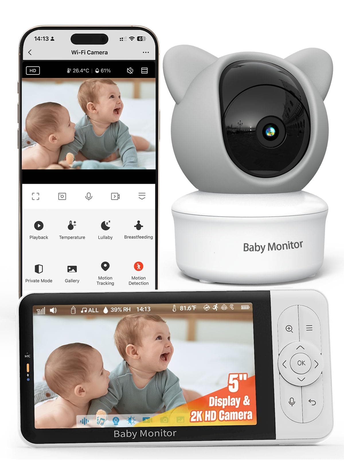iFamily iFamily WiFi Baby Monitor with App – Smartphone Baby Monitor with 5" HD Monitor & 2K Camera, Night Vision, 2-Way Talk, Motion Tracking&Alerts, Temp Sensor, Lullabies,Secure WiFi Lock 6ty1cam