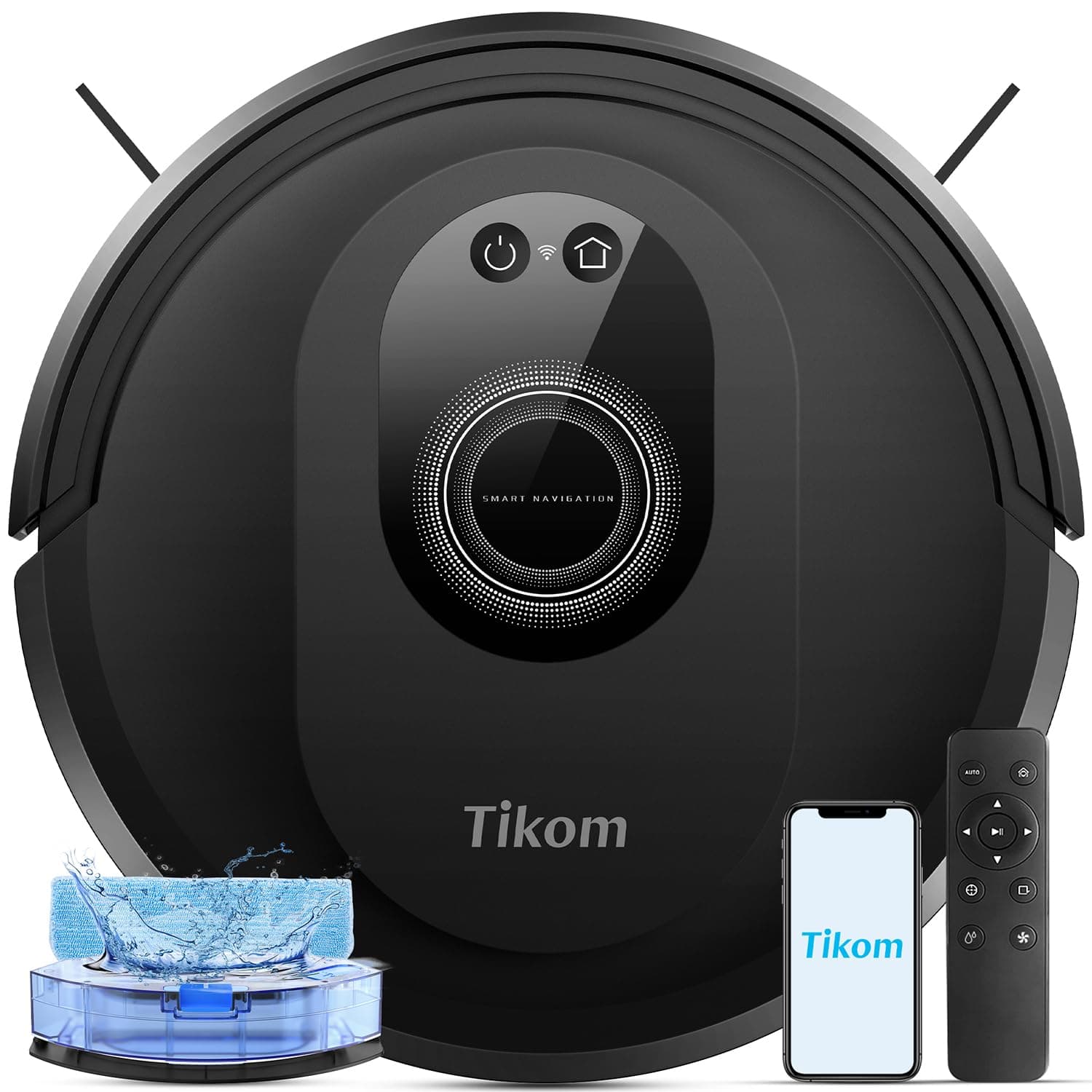 Tikom Tikom Robot Vacuum and Mop Combo, 5000Pa Robotic Vacuum Cleaner, 150 Min Max, App & Remote Control, Ideal for Hard Floor, Carpet, Pet Hair, Self-Charge(G8000 Max)