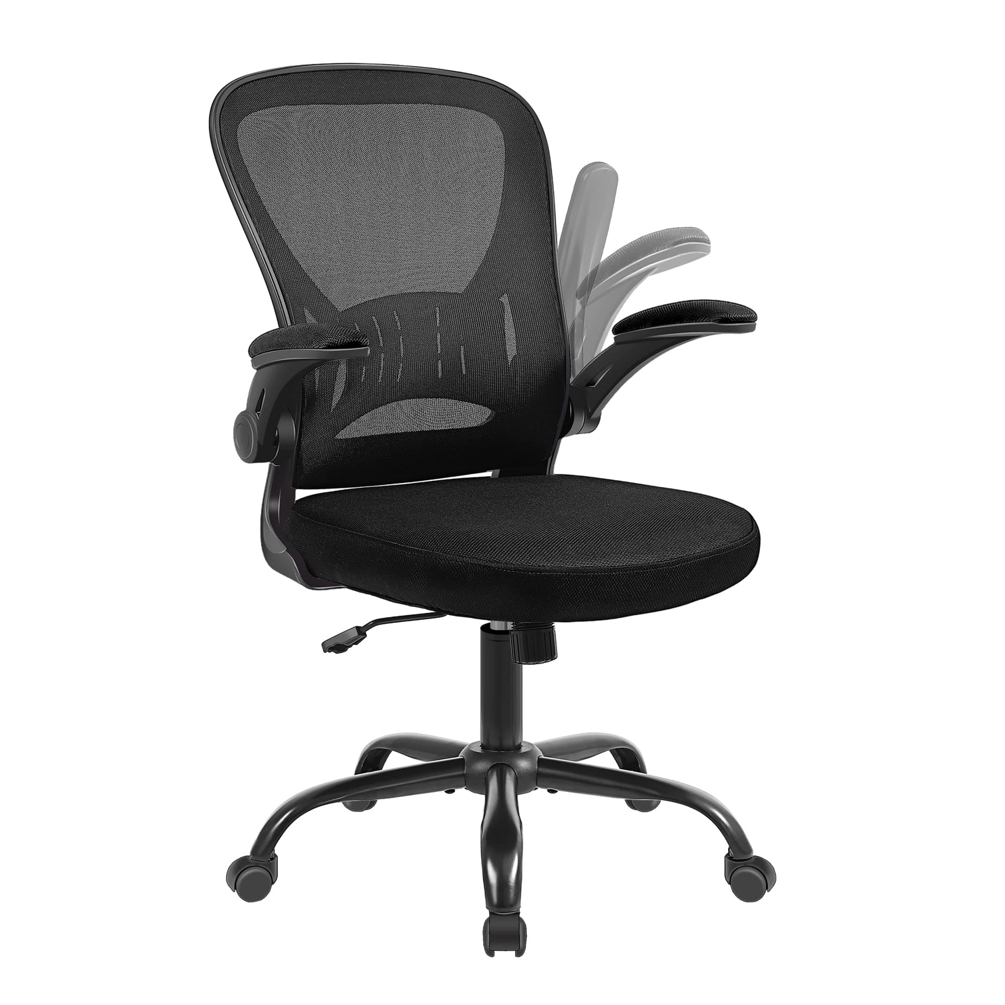 Youhauchair Mesh Office Chair, Ergonomic Home Office Desk Chairs with Flip-up Arms and Lumbar Support, Height Adjustable, Black Black Without Headrest