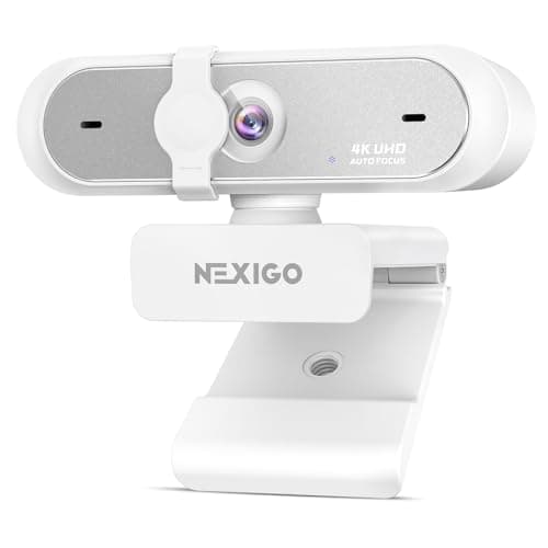 NexiGo N660P Pro 4K Webcam with Distortion-Free Lens, 1080p 60 fps Autofocus USB Streaming Camera, 3DNR, Noise-Canceling Mics & Privacy Cover, Web Cam for Gaming/Live Streaming/PC/Mac/Switch 2, White - 4K Webcams