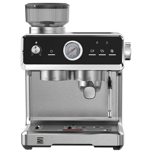 Kenmore Espresso Machine - Automatic Coffee Maker With Auto Tamper, Auto Cleaning, Milk Steamer & Frother, Bean Grinder, Make Professional Barista Style Cappuccino, Latte, Stainless Steel