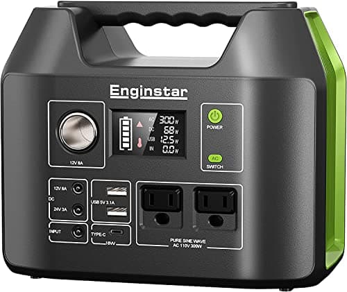 EnginStar Solar Generator, 300W Portable Power Station, 296Wh Lithium Battery Backup w/Two 110V Pure Sine Wave AC Outlet for Camping Road Trip RV, 80000mAh Sufficient Power Supply for Blackout - Portable Power Stations