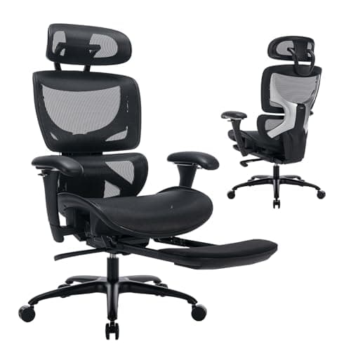 COLAMY COLAMY Ergonomic Mesh Office Chair with Footrest, Executive High Back Computer Desk Chair with Wide Headrest and Adjustable 3D Arms, Backrest Height, Tilt Lock and Lumbar Support, Black
