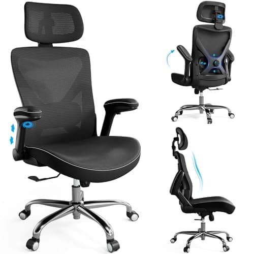 Ergalithic Ergonomic Office Chair-Computer X-Shaped Chair Mesh PU Leather with Adjustable Lumbar Support-Executive Desk Chair High Back with Headrest Flip-Up Arms for Long Hours (Black)