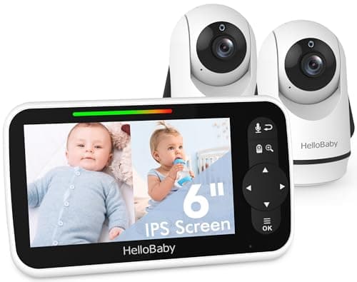 HelloBaby HelloBaby Video Baby Monitor with Upgraded 6” IPS Large Screen, Split Screen with 2 Cameras, Night Vision and Temprature Monitoring, Remote Pan-Tilt-Zoom Camera, No-WiFi