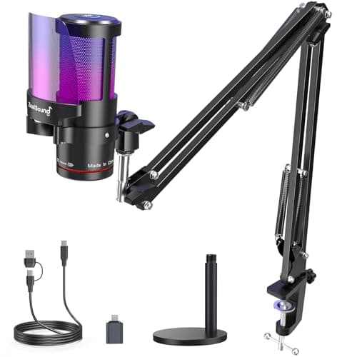 ZealSound Gaming Microphone for PC/Mac/iPhone/Phone – 192kHz/24-bit Podcast Mic with Noise Reduction, Tap-to-Mute, Gain, Monitoring, Boom Arm, Pop Filter, RGB Lighting for Streaming, Gaming, Recording - Creator Audio