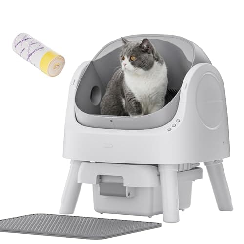 PetPivot Self Cleaning Cat Litter Box, Safety Sensor and Open Top Design for Multiple Cats, Automatic Cat Litter Box with Liners and Mat Included, Grey
