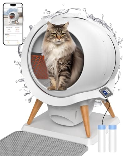 HoneyGuaridan Self-Cleaning Cat Litter Box, Waterproof Automatic Cat Litter Box,App Control, Odourless, Integrated Safety Protection, Water Rinsable and Easy to Clean, for Multiple Cats (3-33lb)