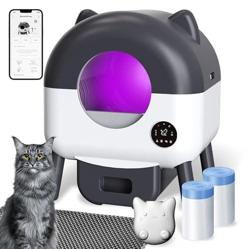 MeowWhimsy Automatic Self Cleaning Litter Box, MeowWhimsy Extra Large Automatic Cat Litter Box Self Cleaning Robot S7 for Cats, Smart Safety Sensors-App Control-Low Noise, Washable Tray,40 pcs Trash Bag