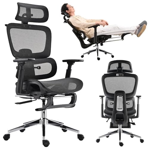 hujusko hujusko Mesh Ergonomic Office Chair with Footrest,High Back Mesh Gaming Chair with Lumbar Support,Adjustable Headrest and Armrests for Home Office Desk Chair (Modern, Black)