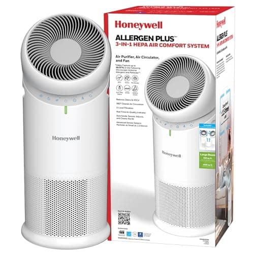 Honeywell Honeywell Allergen Plus™ 3-in-1 HEPA Air Purifier for Home, Fan & Adjustable Airflow for Large Rooms up to 1928 Ft², Air Quality Sensor, Reduces Allergens, Pet Dander & Odors, HPA6000, White