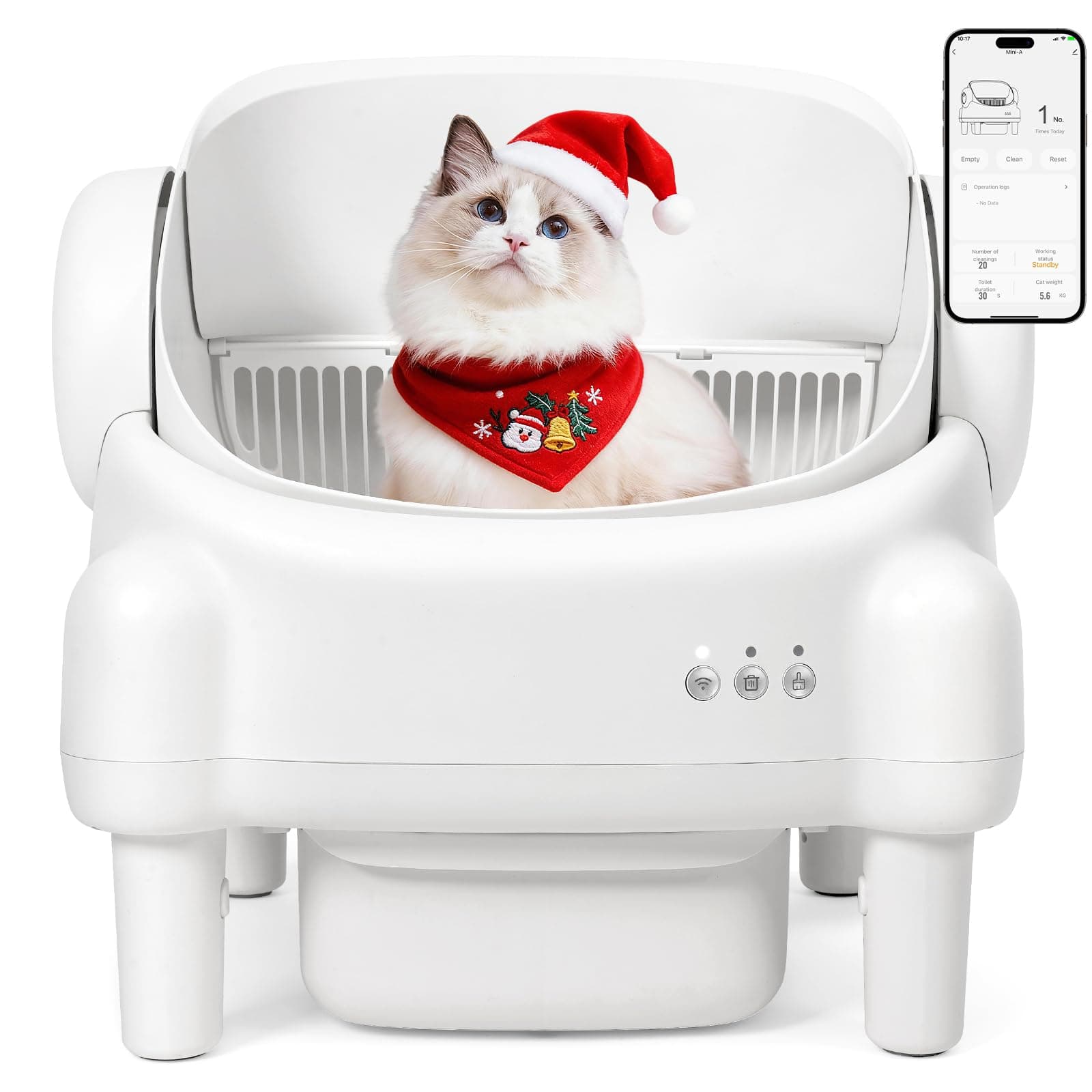 PARUUNTYS Self Cleaning Litter Box,Open Top Automatic Litter Box with App Control for Multiple Cats, Safety Sensors Protection, Odor Control Includes 2 roll Liners,Large Waste Bin, Cream White