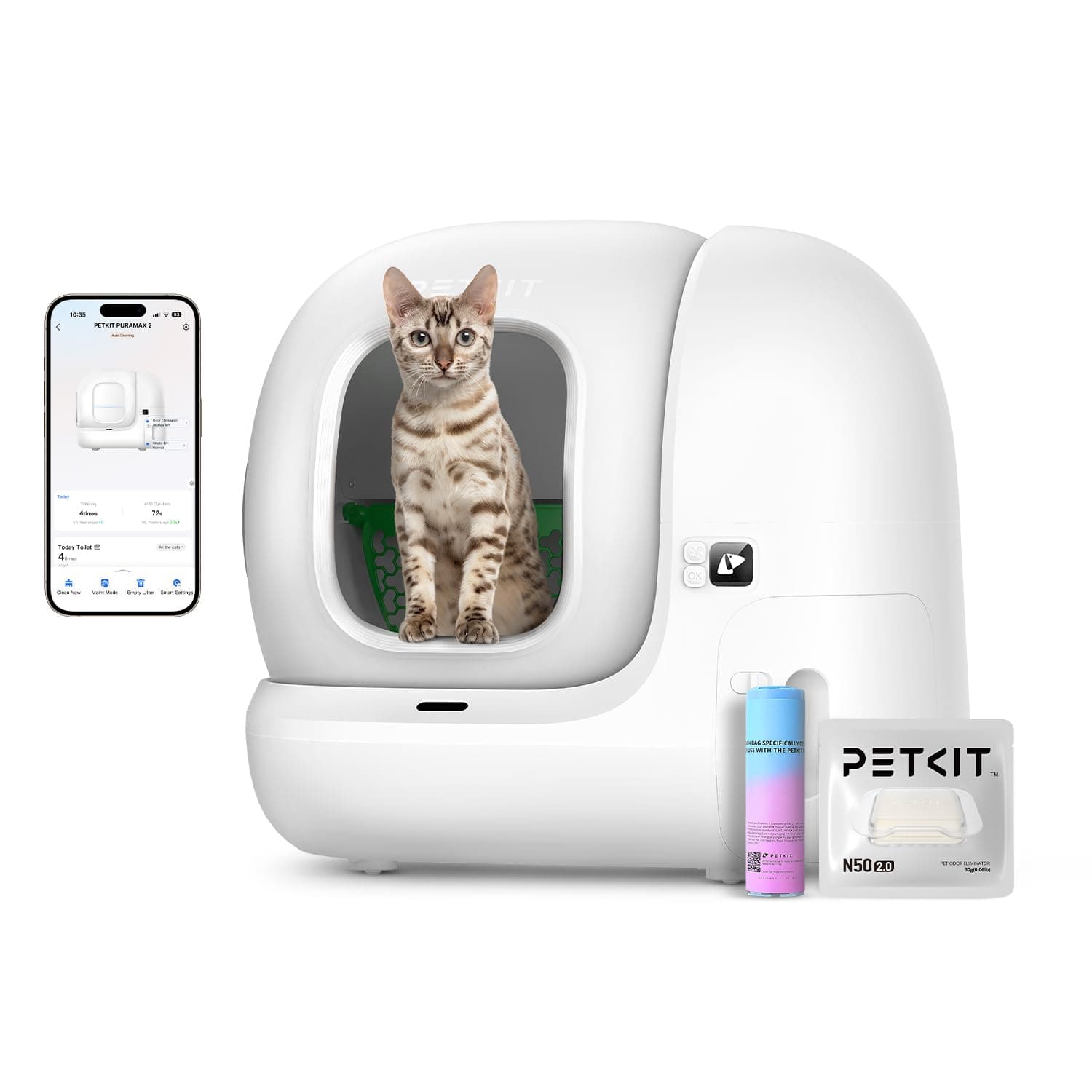 PETKIT PETKIT PuraMax 2 Automatic Self-Cleaning Cat Litter Box, App Control Automatic Litter Box with Safety Sensors, Odor Free & Anti-Leakage Basic Bundle Includes Trash Bags,2.4G WiFi & Low Entrance