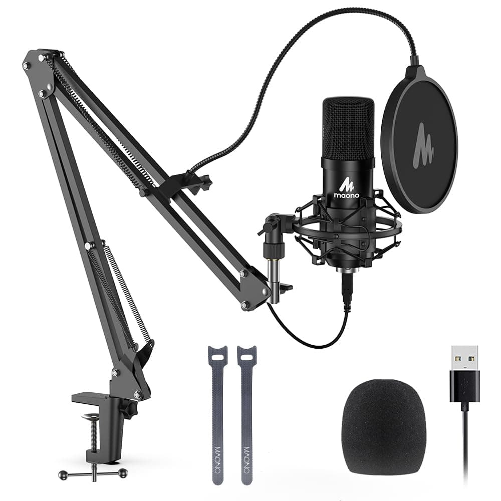 MAONO USB Microphone, MAONO 192KHZ/24Bit Plug & Play PC Computer Podcast Condenser Cardioid Metal Mic Kit with Professional Sound Chipset for Recording, Gaming, Singing, YouTube (AU-A04) AU A04 Black Black