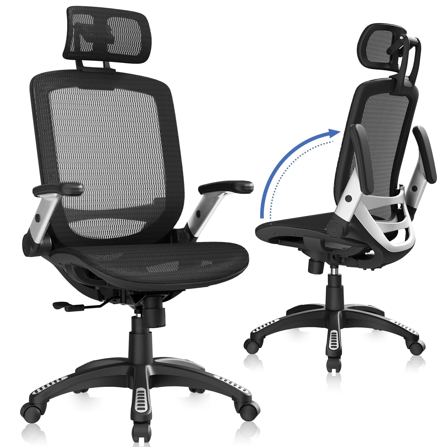 GABRYLLY GABRYLLY Ergonomic Office Chair, High Back Home Desk Chair with Headrest, Flip-Up Arms, 90-120° Tilt Lock and Wide Cushion, Big and Tall Mesh Chairs for Man Woman, Black Task Chair