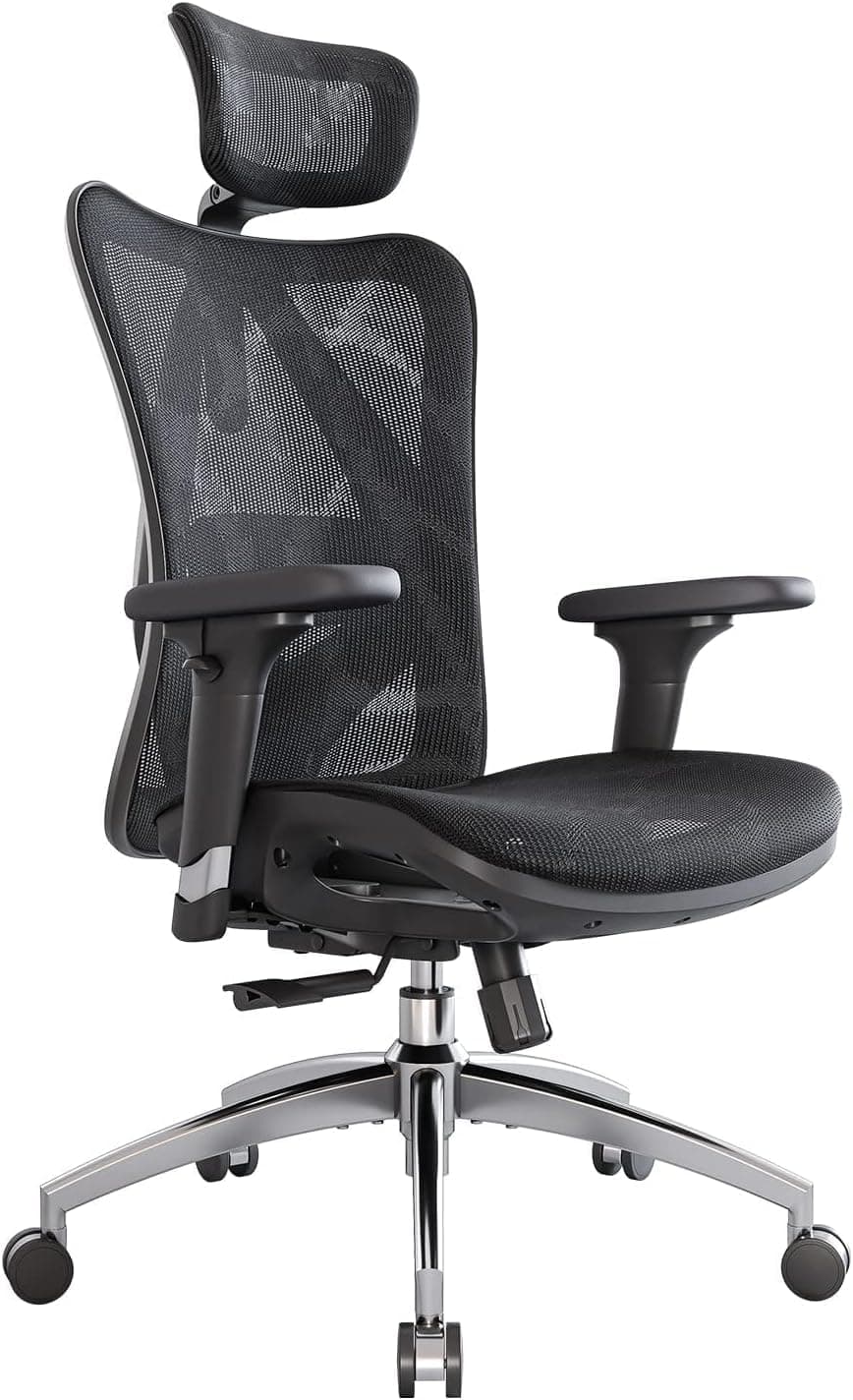 SIHOO SIHOO M57 Ergonomic Mesh Office Chair, High Back Home Desk Chair with 3D Armrests, Lumbar Support and Adjustable Headrest, Comfortable Computer Chair, Big & Tall Office Chair Hold 330 LBS-Black Black Modern