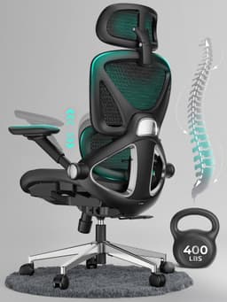 CAPOT Ergonomic Mesh Office Chair, Adjustable Lumbar High Back Desk Chair 400lbs, 4D Flip-up Arms, 3-Level Tilt Backrest, 3D Headrest, PU Wheels, Swivel Rolling Computer Seating for Long Desk Work Black