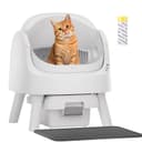 PetPivot Self Cleaning Litter Box, Open Top Automatic Litter Box for Multiple Cats, Multiple Layer Safety Protection, Liners and Mat Included, White