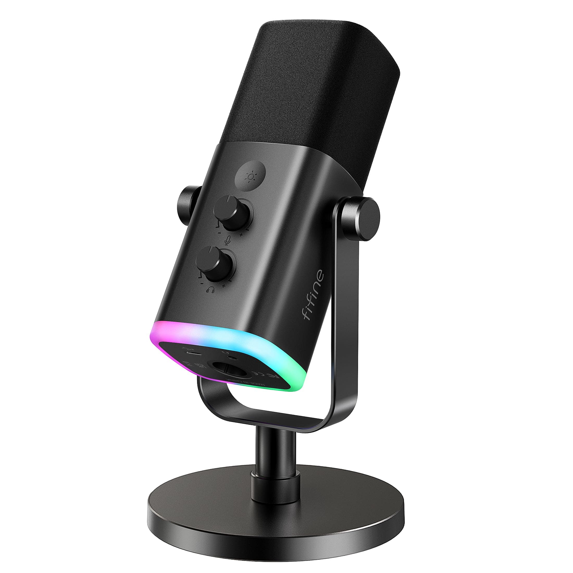 FIFINE FIFINE USB/XLR Dynamic Microphone for Podcast Recording, PC Computer Gaming Streaming Mic with RGB Light, Mute Button, Headphones Jack, Desktop Stand, Vocal Mic for Singing YouTube-AmpliGame AM8 Black
