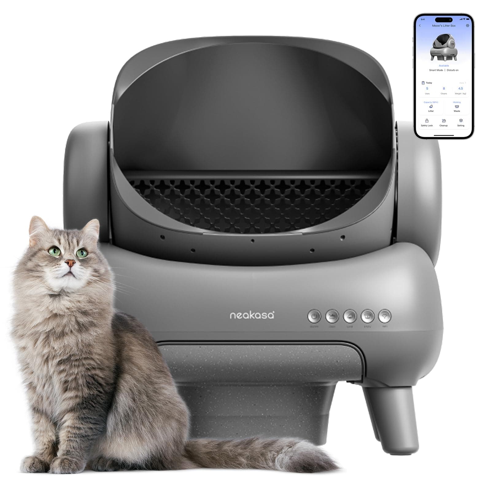 Neakasa Neakasa M1 Plus Open-Top Self Cleaning Cat Litter Box, Automatic Cat Litter Box with APP Control, Odor-Free Waste Disposal Includes Trash Bags M1 Plus Model