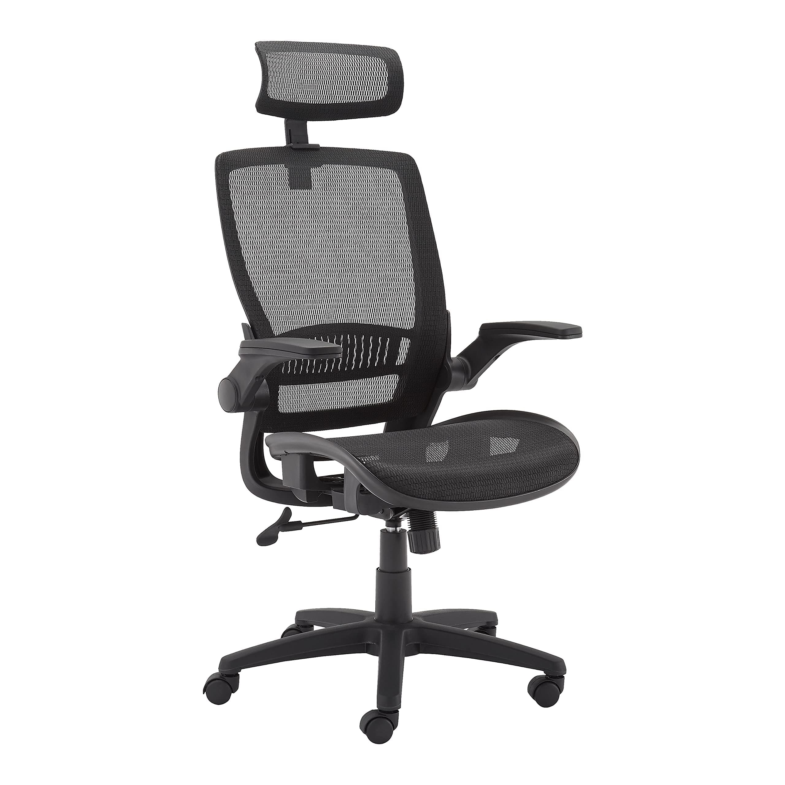 Amazon Basics Amazon Basics Ergonomic High-Back Desk Chair, Comfortable Flip-Up Armrests, Contoured Mesh Seat, Swivel, Black, 25.5"D x 26.25"W x 49.25"H