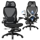ELABEST X100 Ergonomic Mesh Office Chair with Footrest, Big and Tall Hone Desk Chair with 5D Flip-Up Arms, Adjustable 3D Lumbar Support,Gaming & Executive Computer Chairs for Long Hours(Midnight Mist)